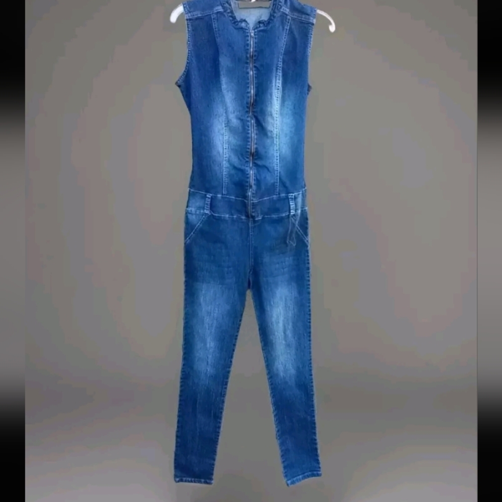 LOWLA Colombian Jumpsuit Size 8 Blue Denim Sleeveless Stretch Zip Closure